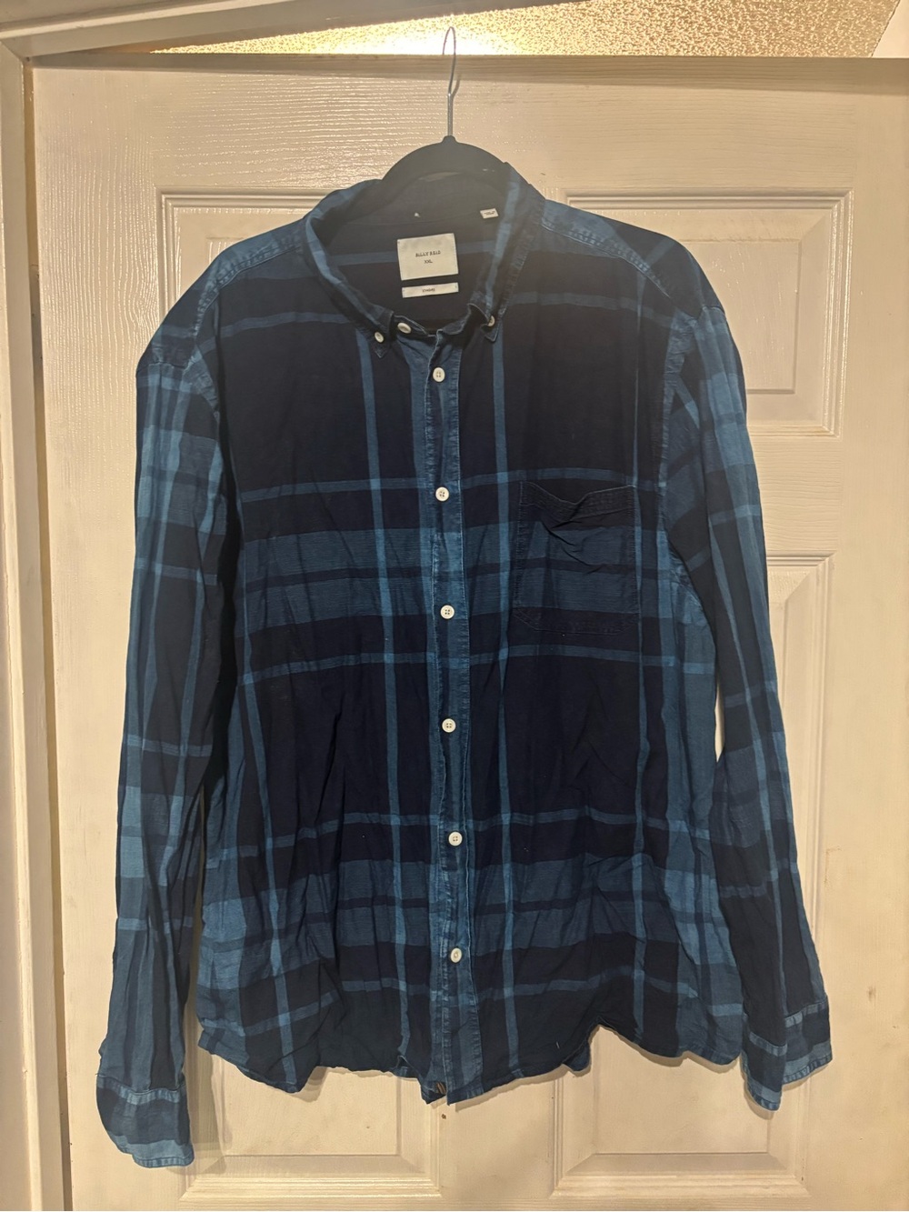Billy Reid Navy and Light Blue Plaid Button-Down Shirt